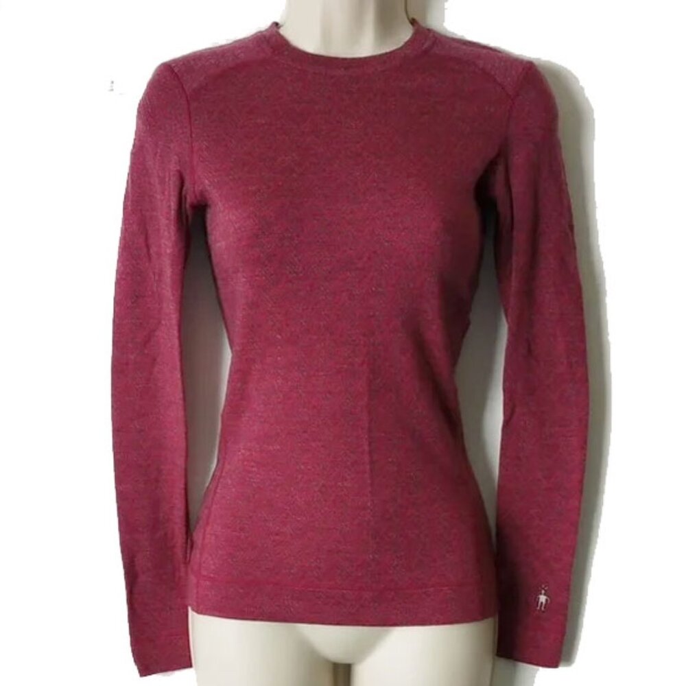 Smartwool Merino Wool Base Layer Sweater XS Black Cherry Heather Chevron